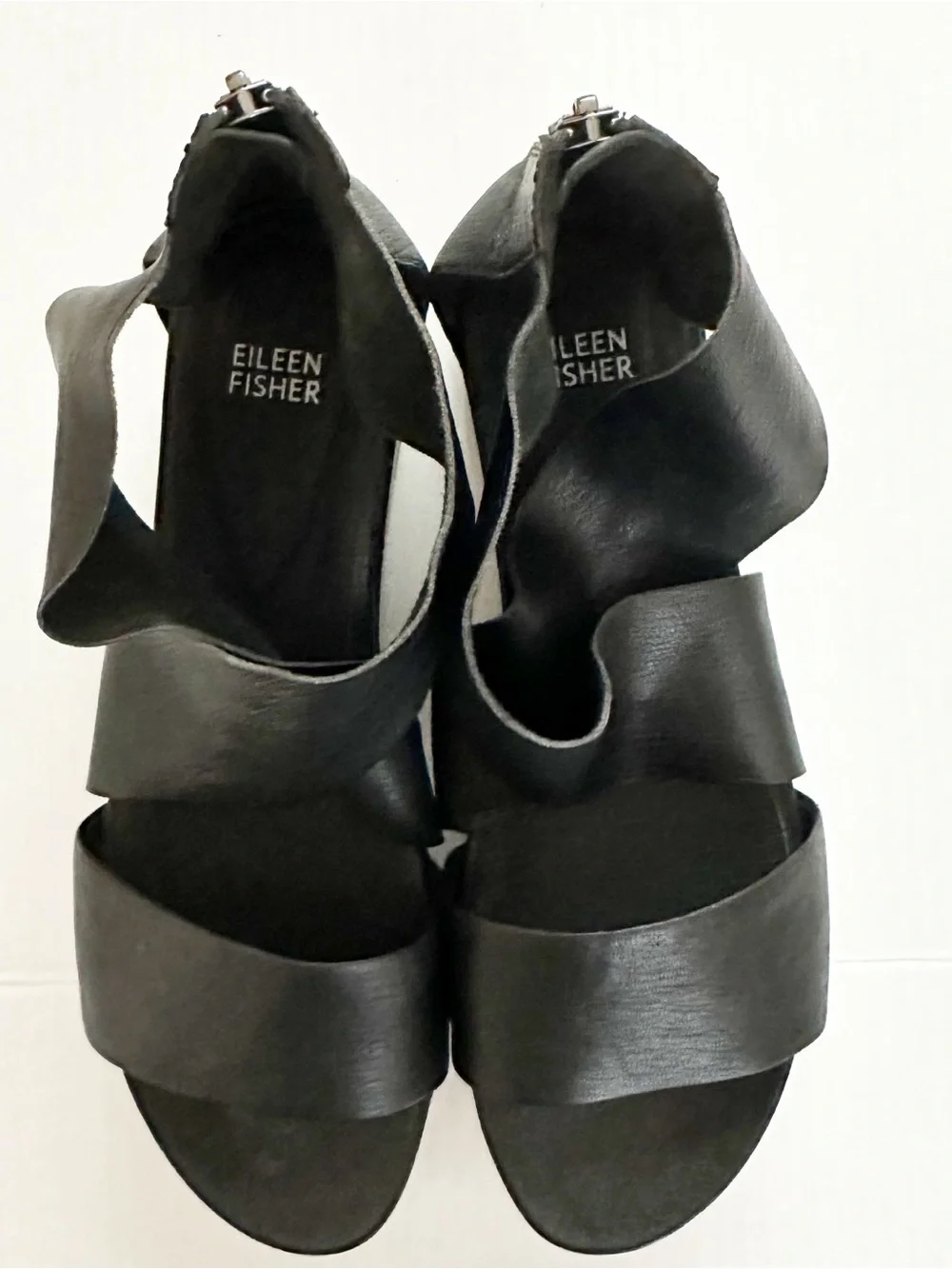 EILEEN FISHER leather sport tumbled sneakers sandals black platform size 9.5